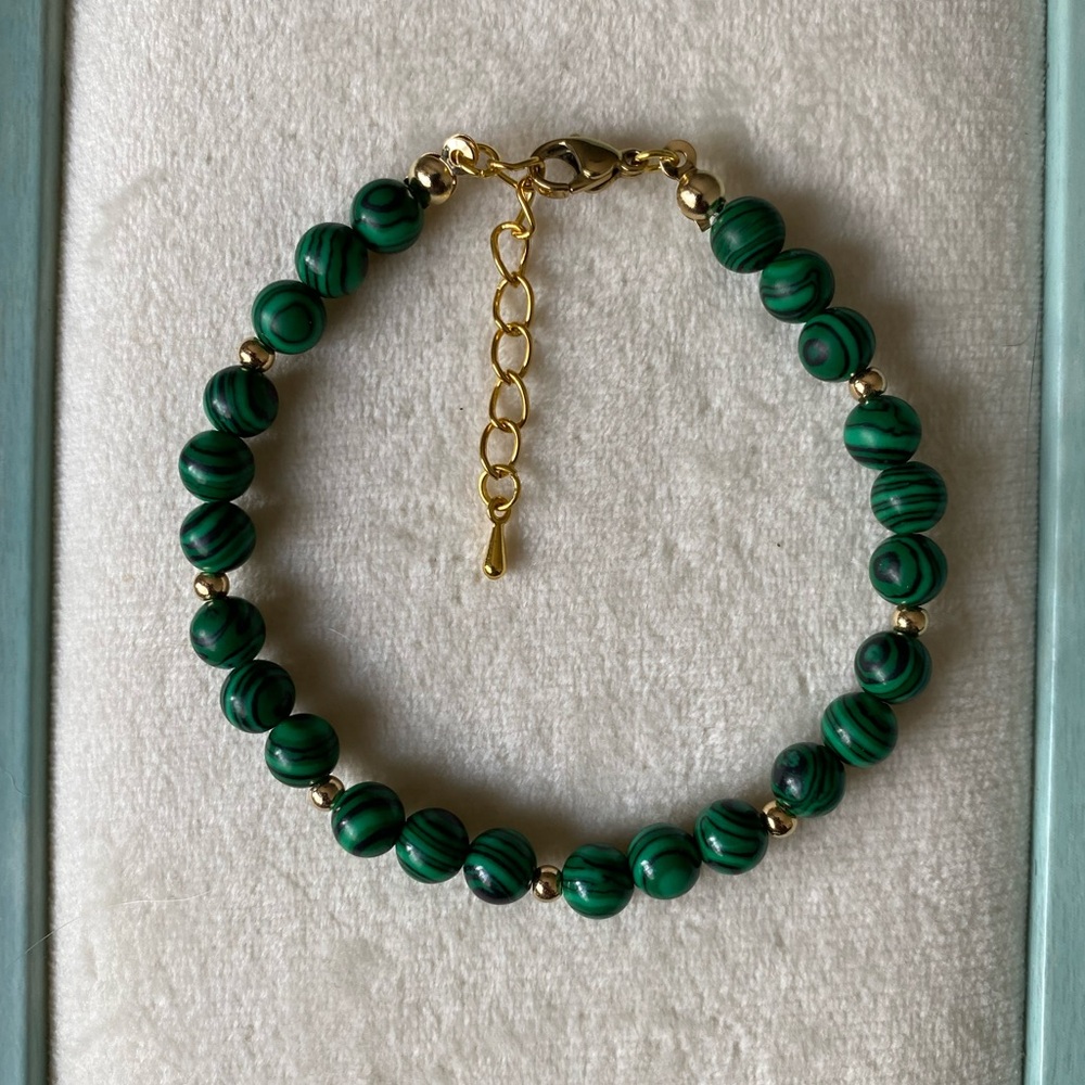 Sold Green malachite gold beaded clasp bracelet